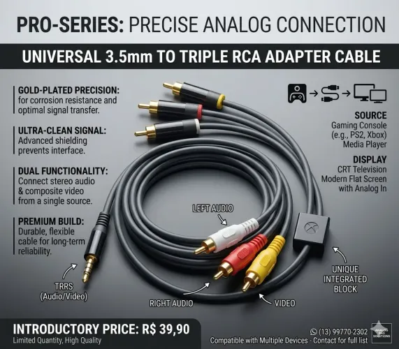 Cabo Áudio e Vídeo Original Xbox 360 - P2 para 3 RCA (Microsoft)