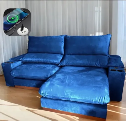 Sofá Retrátil e Reclinável Livenza 2,50 m Veludo Azul
