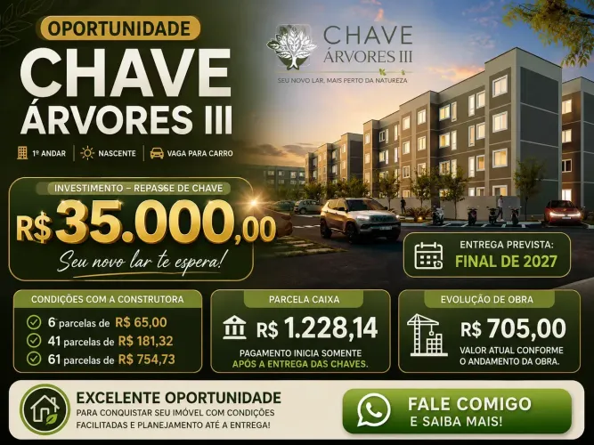 Passo Chave R$ 35.000,00 | Village Árvores 3 | 1 Andar Nascente e Vaga Carro