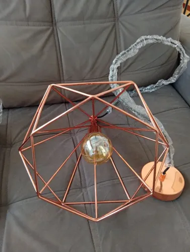 Lustre Pendente Aramado Diamante Rose Gold (Novo / Com Lâmpada)
