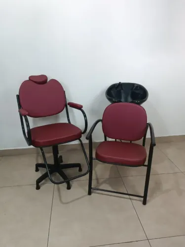 KIT CABELEIREIRO CADEIRA A GÁS +LAVATÓRIO CUBA DE  FIBRA 