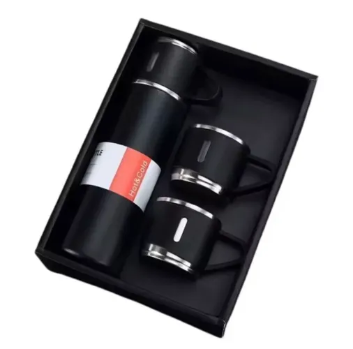 Kit Garrafa Térmica Inox + 2 Canecas Térmicas - Novo