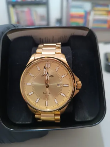 Relógio Seculus Masculino Long Life Aço Dourado