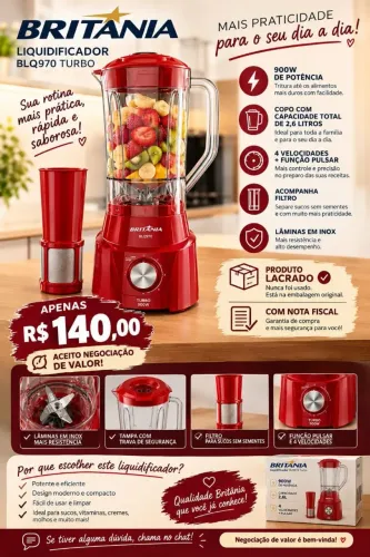 Vendo Liquidificador Britânia, vermelho - lacrado