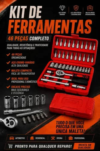 KIT FERRAMENTAS COM 46 PEÇAS NOVO. 
