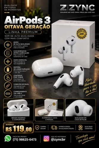FONE AIRPODS 3 - 8 GERAÇÃO LINHA PREMIUM