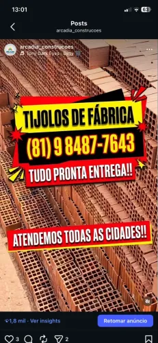 TIJOLO TIJOLOS DIRETO DE FÁBRICA - PAGUE NA ENTREGA - ATENDEMOS TODA REGIÃO