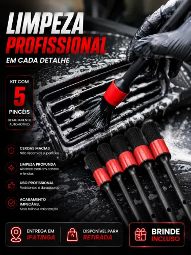 Kit 5 Pincéis para Detalhamento Automotivo Profissional + Brinde