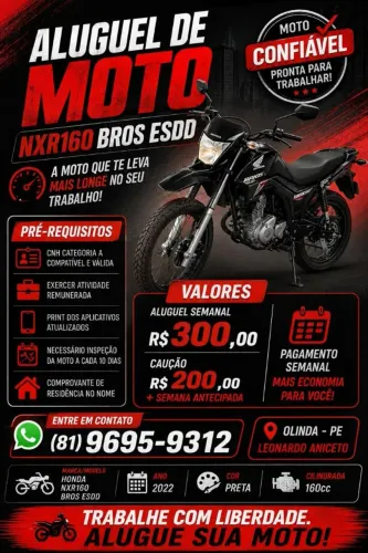 VENDA + ALUGUEL DE MOTOS PARA TRABALHO EM APLICATIVO