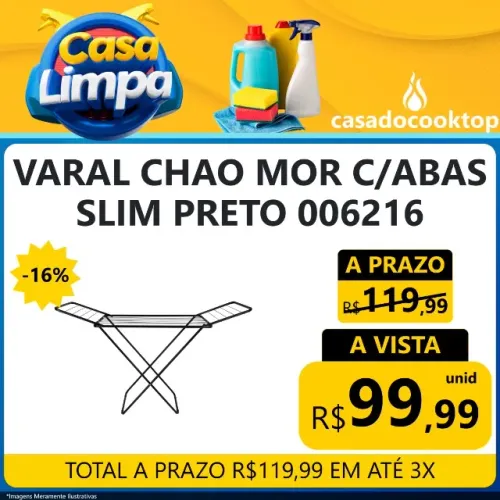 VARAL CHAO MOR C/ABAS SLIM PRETO 006216