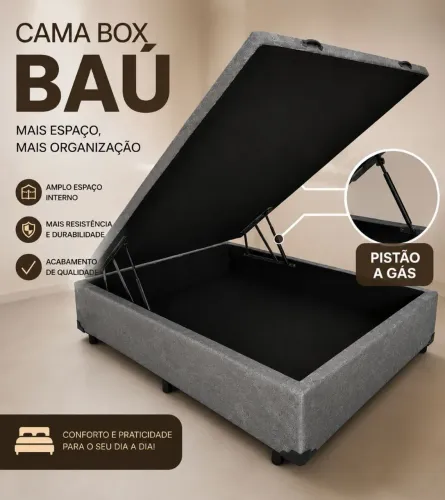 Cama Box Baú Blindado Casal Pistão a Gás Reforçada Premium
