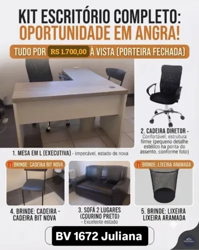 Kit escritório completo, mesa, cadeira, sofá e aparador