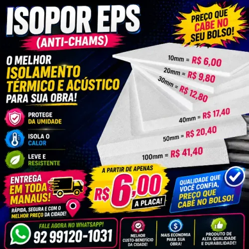 ISOPOR EPS ANTI-CHAMAS PARA PAREDE E FORRO
