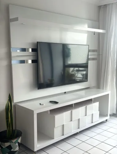 Painel de TV + Rack Completo Branco | Iluminação LED