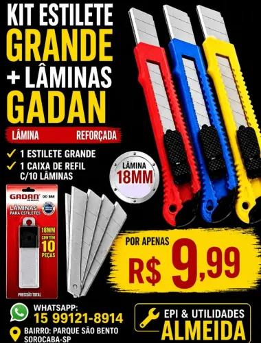 Kit Estilete Grande + Refil C/10 Lâminas