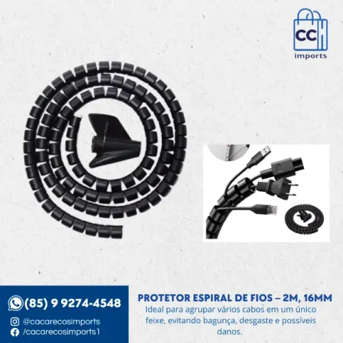 Protetor Espiral de Fios - 2m, 16mm, Preto | Novo | Garantia | Entrega Rápida