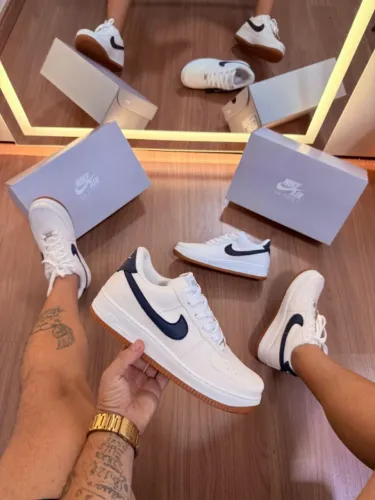 Tênis Nike Air Force 1 Premium Masculino Branco/Azul Marinho