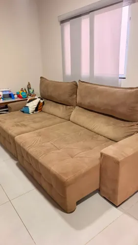 Sofá Retrátil Reclinável 290cm Suede Camurça Bege