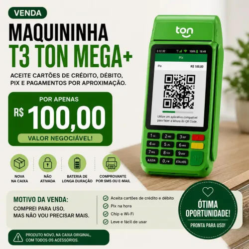 Maquininha de Cartão T3 Mega+ Nova na Caixa