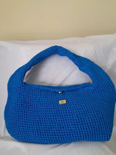 Bolsa de Ombro Feminina de Crochê Azul Bic (NOVA / Nunca Usada)