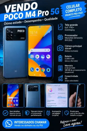 Celular Xiaomi POCO M4 Pro 5G, na cor azul!