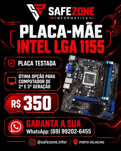 Placa-Mãe Intel LGA 1155 Testada - R$ 350 | Porto Velho/RO