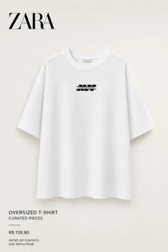 Camiseta Zara branca Oversized estampada