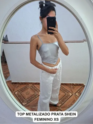 Top Metalizado Prata SHEIN Feminino XS
