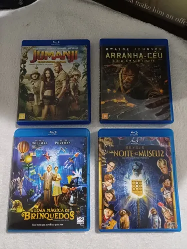 Lote 4 Blu-rays Originais - Jumanji, Uma Noite No Museu 2, Arranha-céu, Loja Mágica