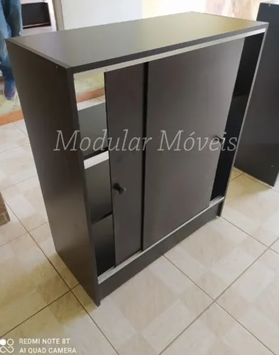 Balcão Vitrine Preto com Portas - MDF