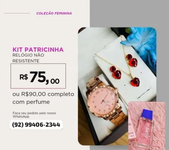 Kit Patricinha Relógio feminino brincos e Colar - Novo