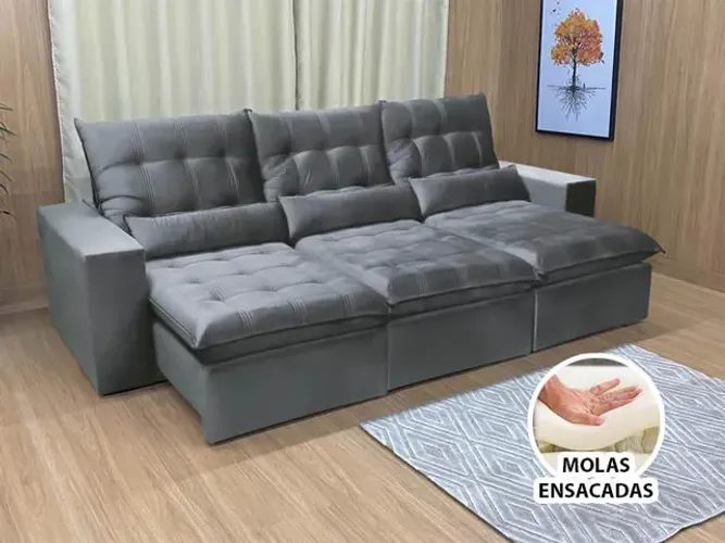 Sofá Retrátil Reclinável 3,20m D33 e Molas Ensacadas Linha Premium a43