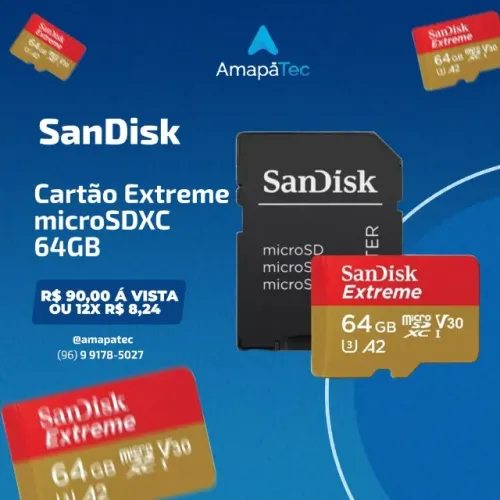 Cartão SanDisk Micro SD 64GB Extreme Classe 10