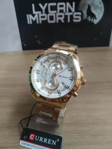 Relógio Dourado Masculino Funcional Curren 