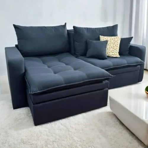 Sofá Retrátil Baú Versate 2,40 m Linho Azul - ARJAN DECOR
