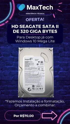 HD Seagate Barracuda 320 GB 3,5' SATA II p/ Desktop Já formatado com Windows 10 Mega Lite