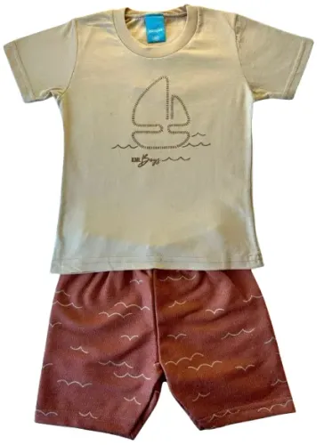 Conjunto Infantil Menino Kamylus Camiseta Barco E Bermuda