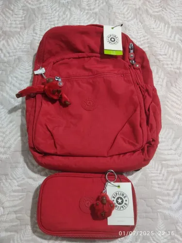 Kit Kipling Vermelha - Mochila e Necessaire