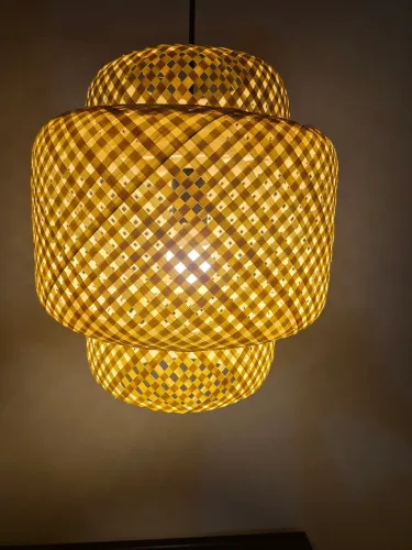 Lustre boho bambu palhinha 35cm x 30cm