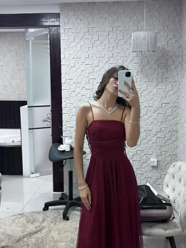 VESTIDO DE FESTA LONGO RODADO TULE COM BRILHO TRANÇADO