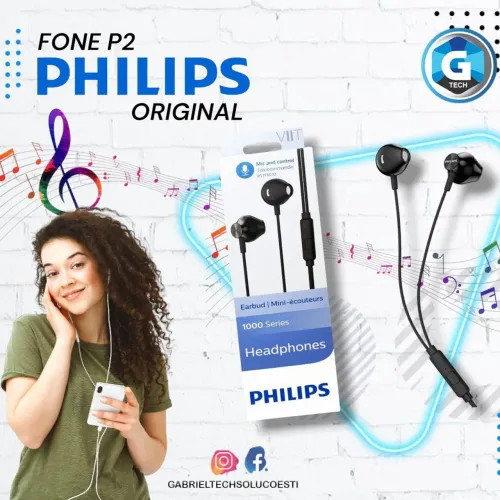 Fone de Ouvido Philips Intra Auricular com Microfone, Fio, Original #Gtech