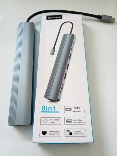 Hub 8 em 1 USB C com 4k 60HZ USB 3.0 leitor de cartão SD RJ45 1gbps Ethernet 100w
