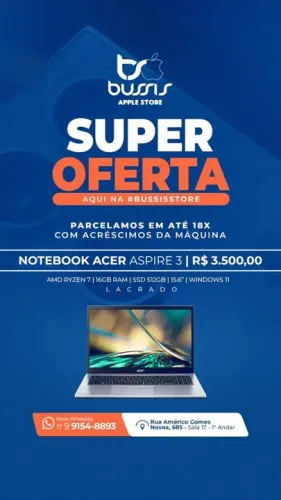 Notebook Acer Aspire 3 R$ 3.500,00 | Novo Lacrado | Loja Fisica 
