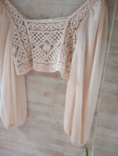 Blusa Crochê Manga Longa