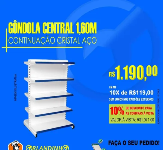 Gôndola Central 1,60m - Cristal Aço
