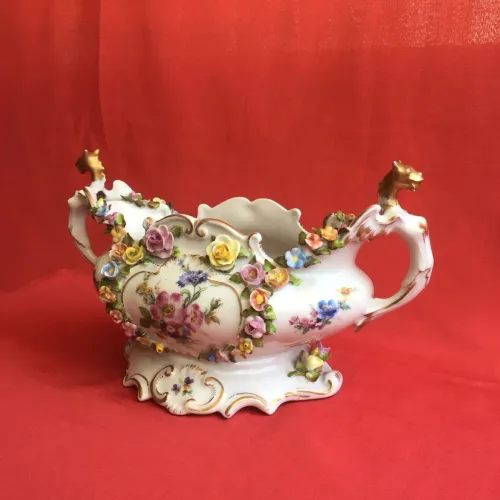 Floreira Bisqui ou Biscuit Colorida antiga  