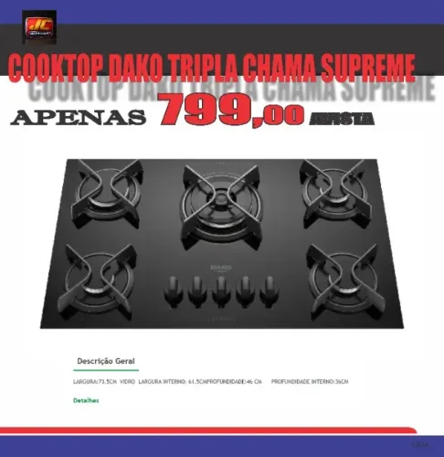 cooktop dako tripla chama supreme 