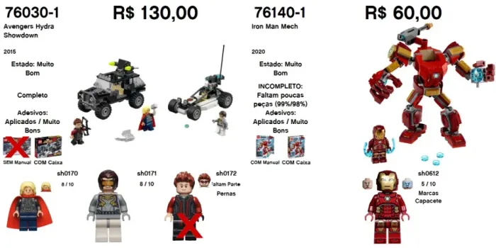 LEGO 76030-1 Avengers Hydra Showdown (2015) e 76140-1 Iron Man Mech (2020)