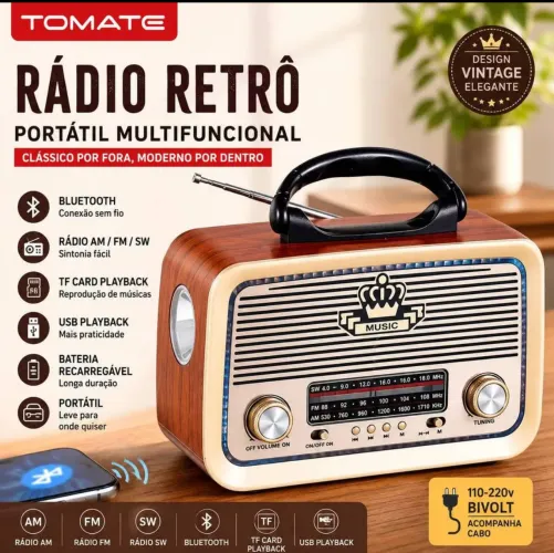Radio Portátil Retro Vintage bluetooth ,entrada usb, microsd, lanterna e saída auxiliar