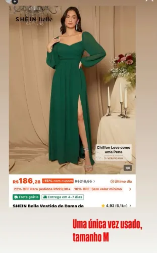 Vestido verde M usado um unica vez